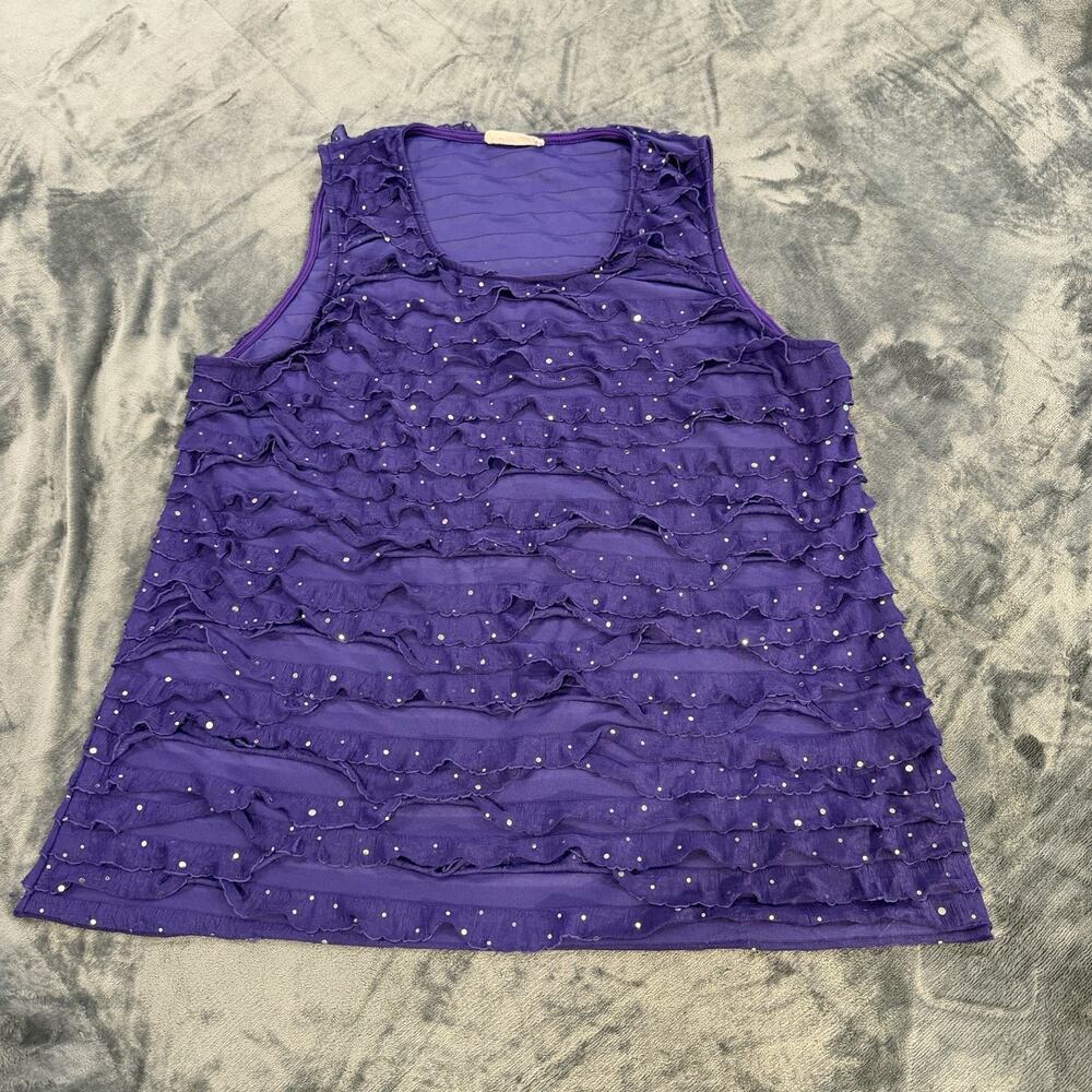 Womens Janeric Tank Top Purple W/ Layered Ruffles and Dot Pattens Sz L